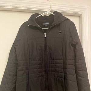 Lands End black winter jacket with removal hood